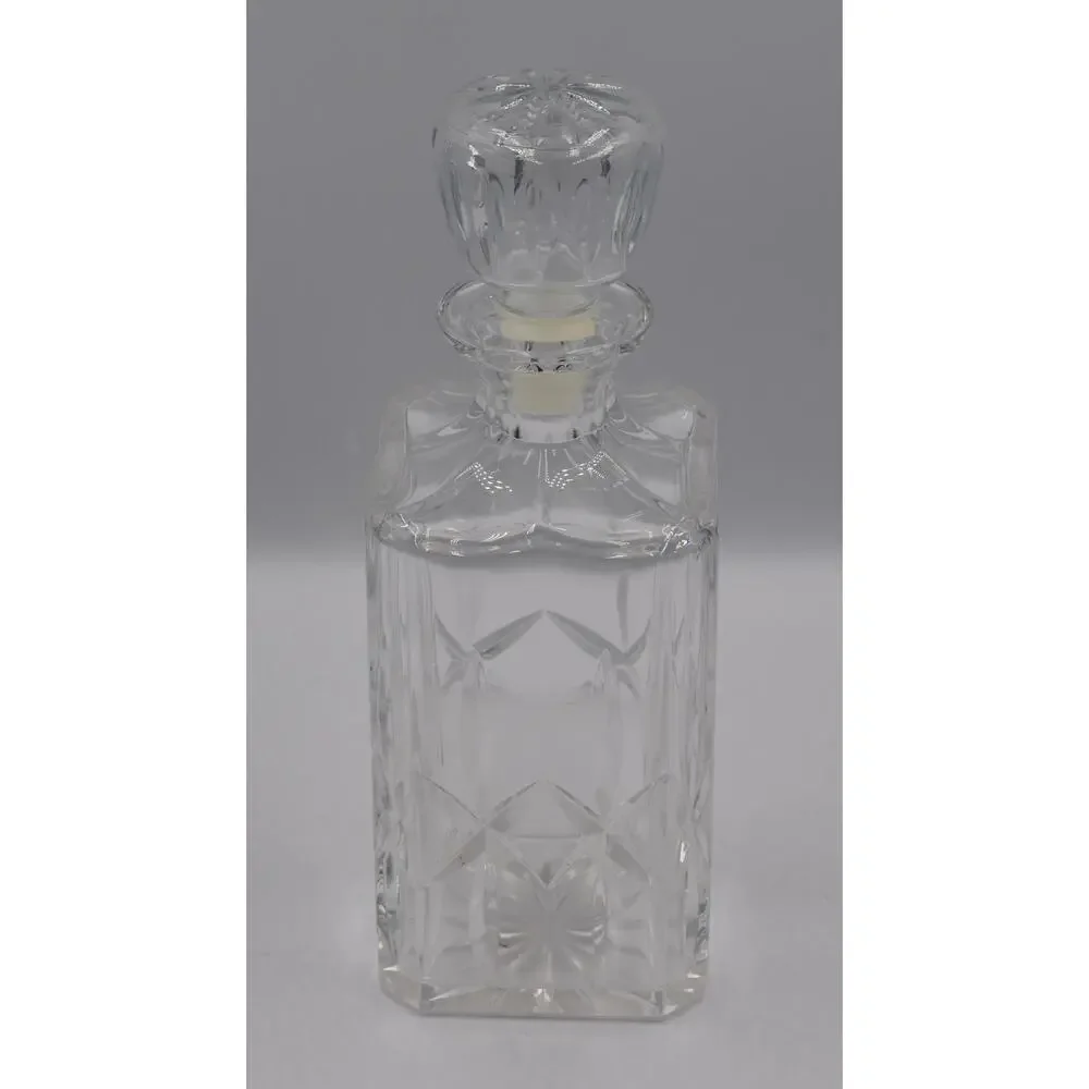 Vintage Signed Atlantis Miguel Crystal Square Whiskey Bourbon Decanter Barware